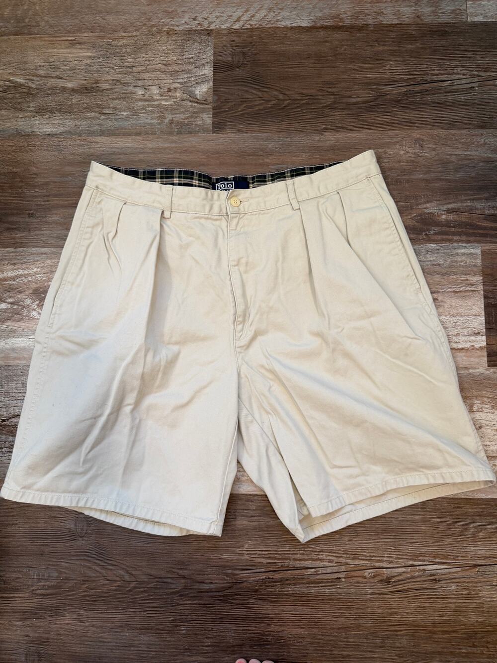 Polo Ralph Lauren VINTAGE pleated chino shorts classic khaki sz 36x8 VTG